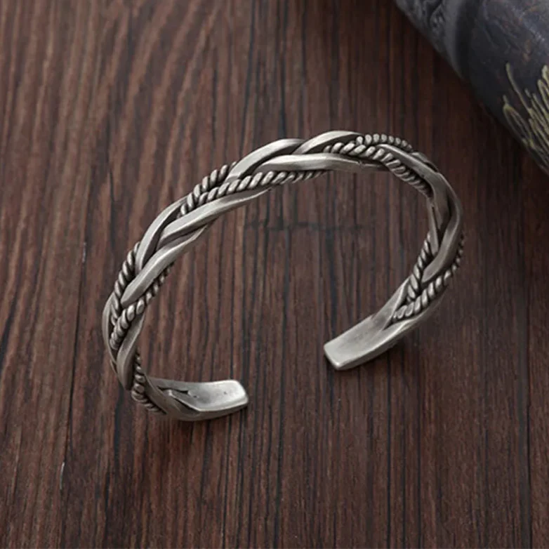 Polished silver cuff bracelet for men | Torin - 5