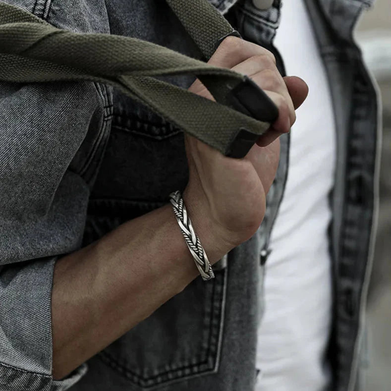 Polished silver cuff bracelet for men | Torin - 3