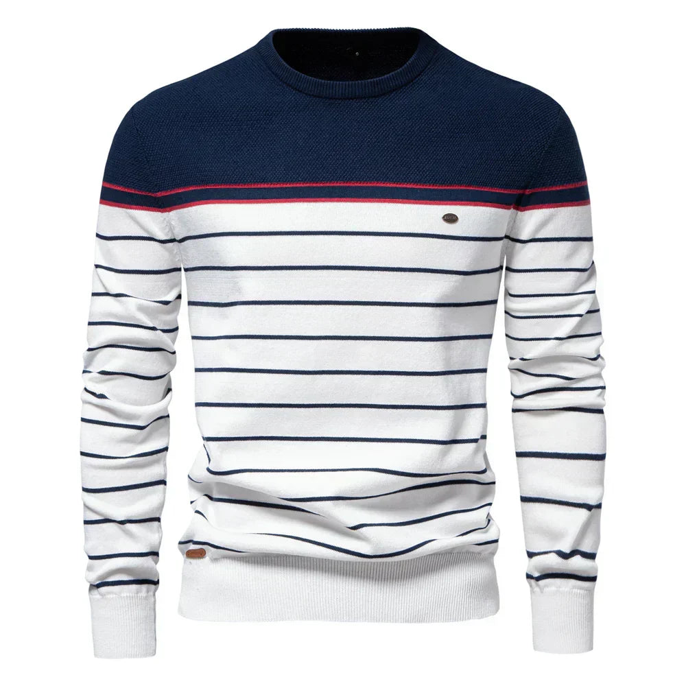 Striped Crew Neck Sweater Cozy For Men | Almeric