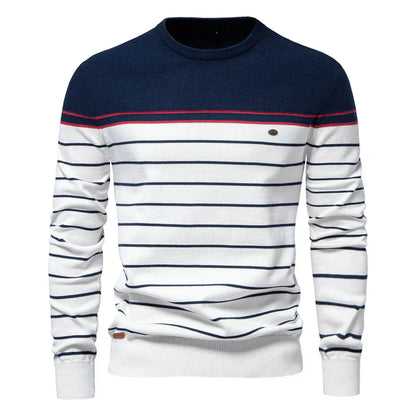 Striped Crew Neck Sweater Cozy For Men | Almeric
