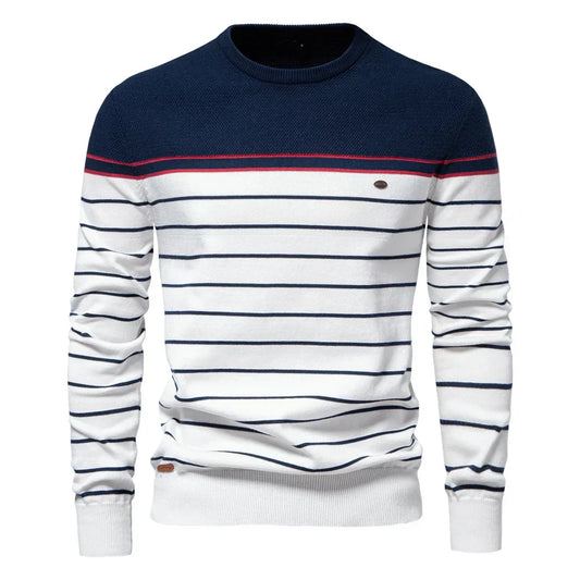 Striped Crew Neck Sweater Cozy For Men | Almeric