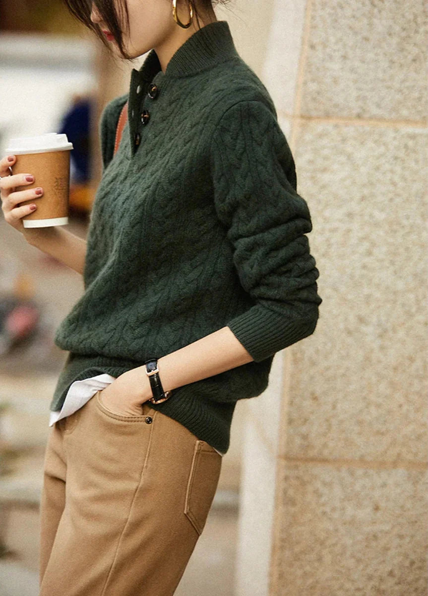Cable Detail Half Button Sweater Cozy For Women | Isabelle