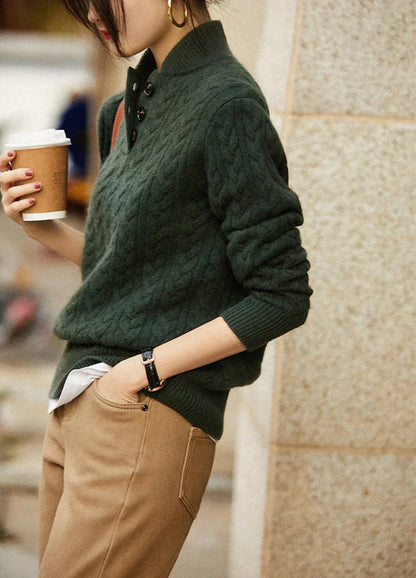 Cable Detail Half Button Sweater Cozy For Women | Isabelle