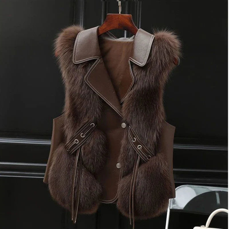 Luxurious faux fur sleeveless gilet for women | Regal - 5