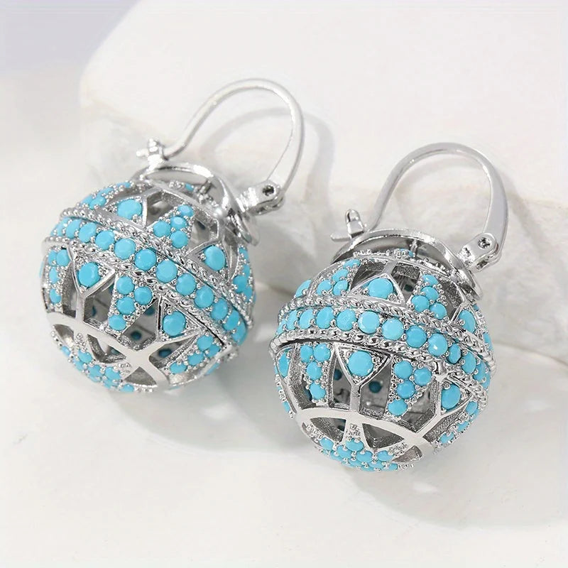 Turquoise filigree globe drop earrings for women -5