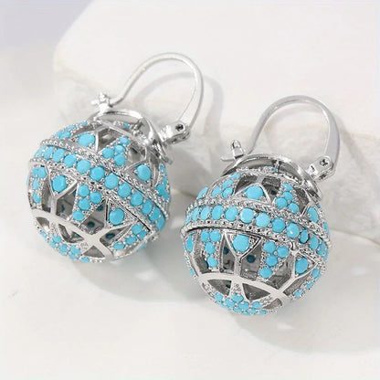 Turquoise filigree globe drop earrings for women -5
