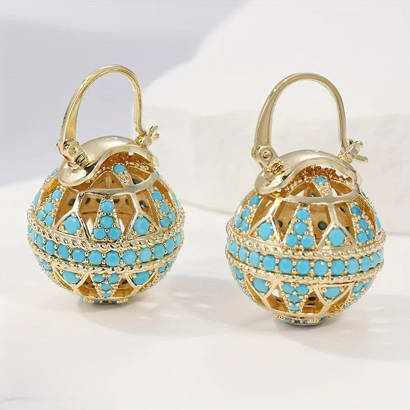 Turquoise filigree globe drop earrings for women -1