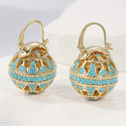 Turquoise filigree globe drop earrings for women -1