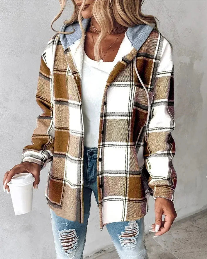 Plaid Hooded Coat Stylish for Women | Brielle