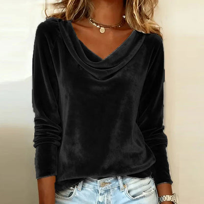 Elegant velvet drape-neck top for women | Margaret - 5