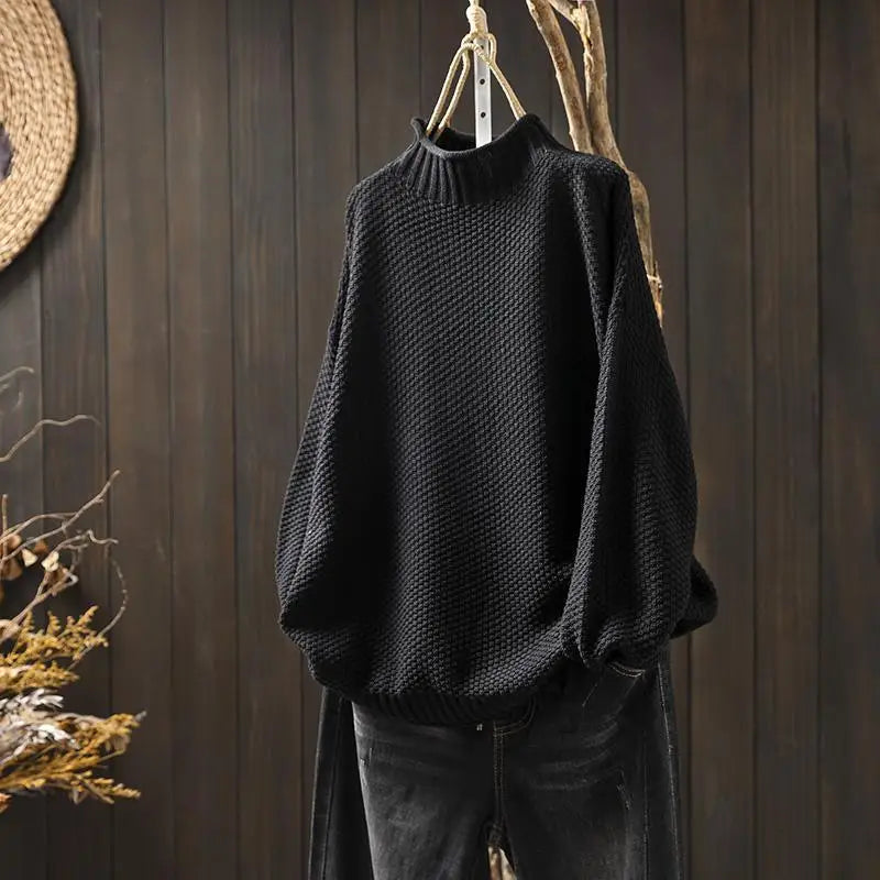 Textured High Neck Sweater Cozy For Women | Elowira