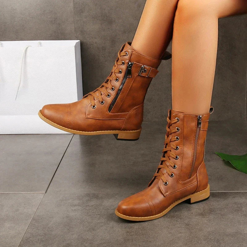 Genuine leather classic boots for women | Brandy - 2
