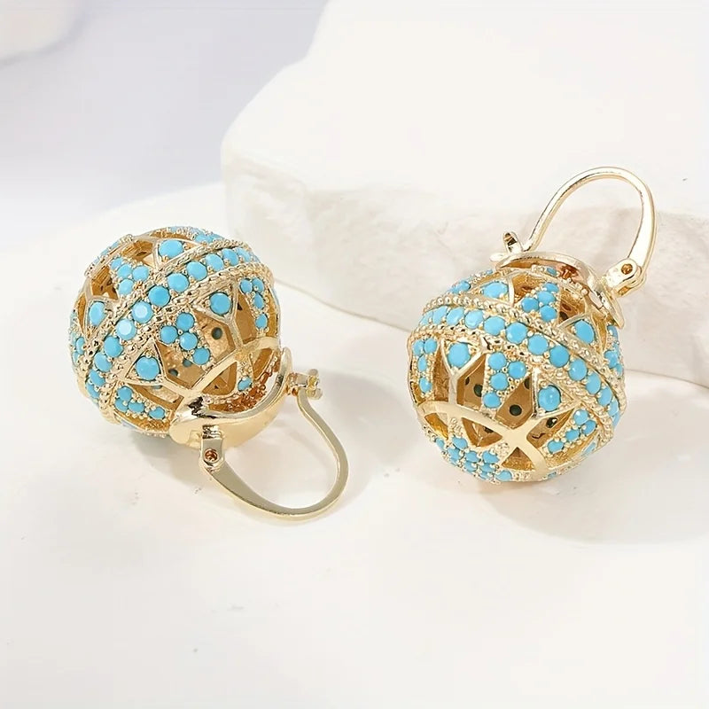 Turquoise filigree globe drop earrings for women -3