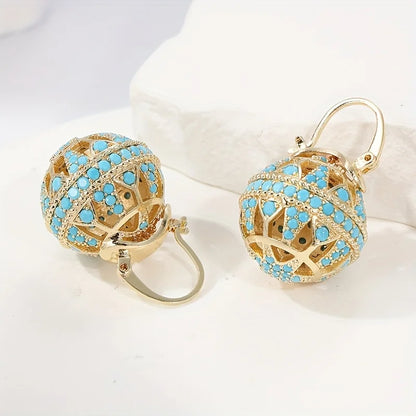 Turquoise filigree globe drop earrings for women -3