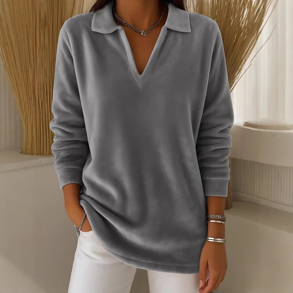 Soft collared V-neck sweater for women | Amelia -3