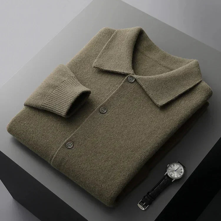 Collared Button Front Cardigan Cozy for Men | Lorenzo