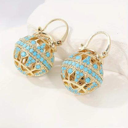 Turquoise filigree globe drop earrings for women -4