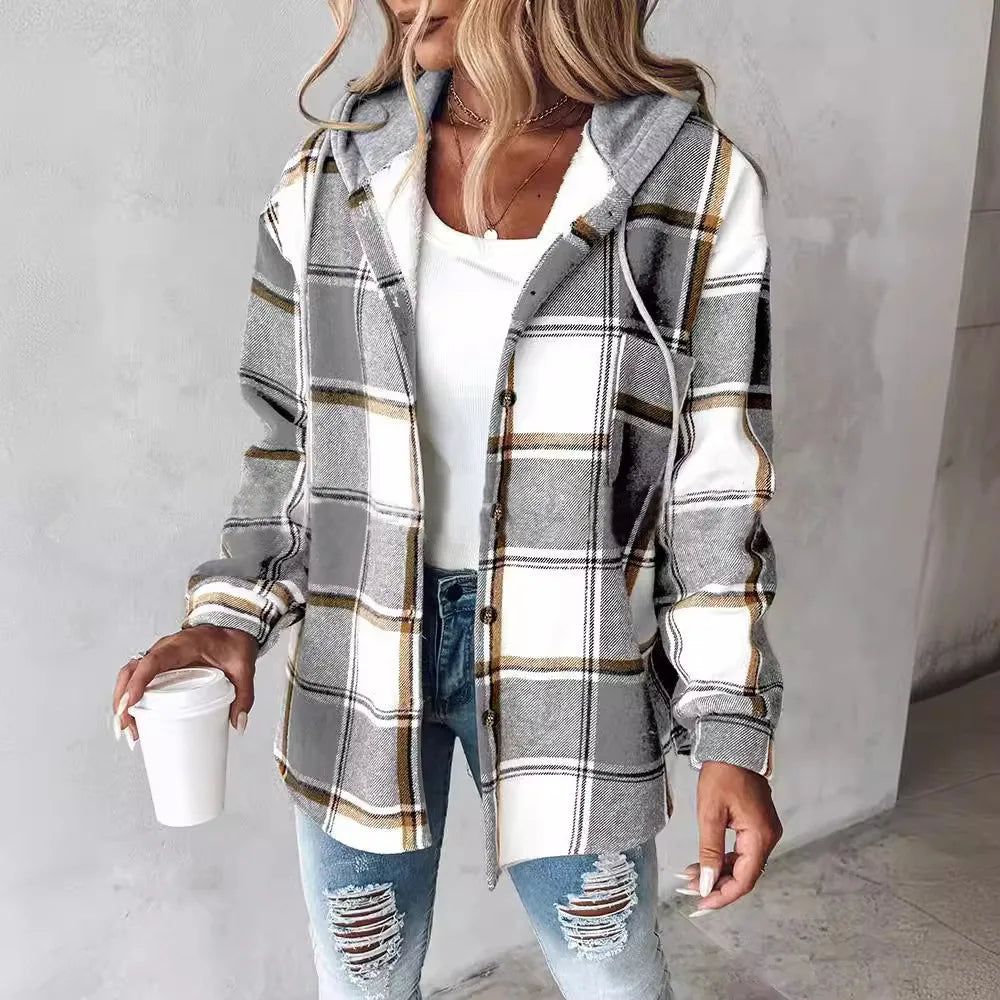 Plaid Hooded Coat Stylish for Women | Brielle