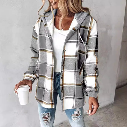 Plaid Hooded Coat Stylish for Women | Brielle