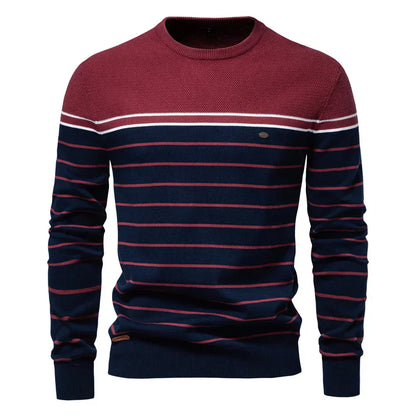 Striped Crew Neck Sweater Cozy For Men | Almeric