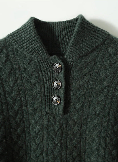 Cable Detail Half Button Sweater Cozy For Women | Isabelle