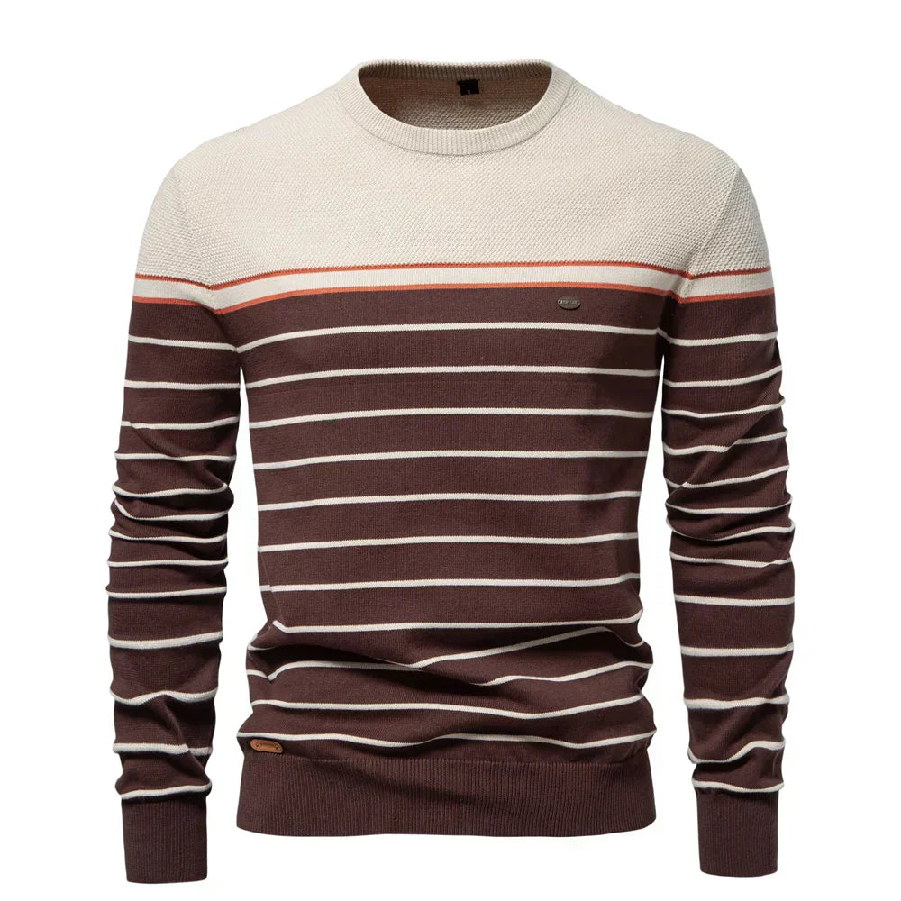 Striped Crew Neck Sweater Cozy For Men | Almeric