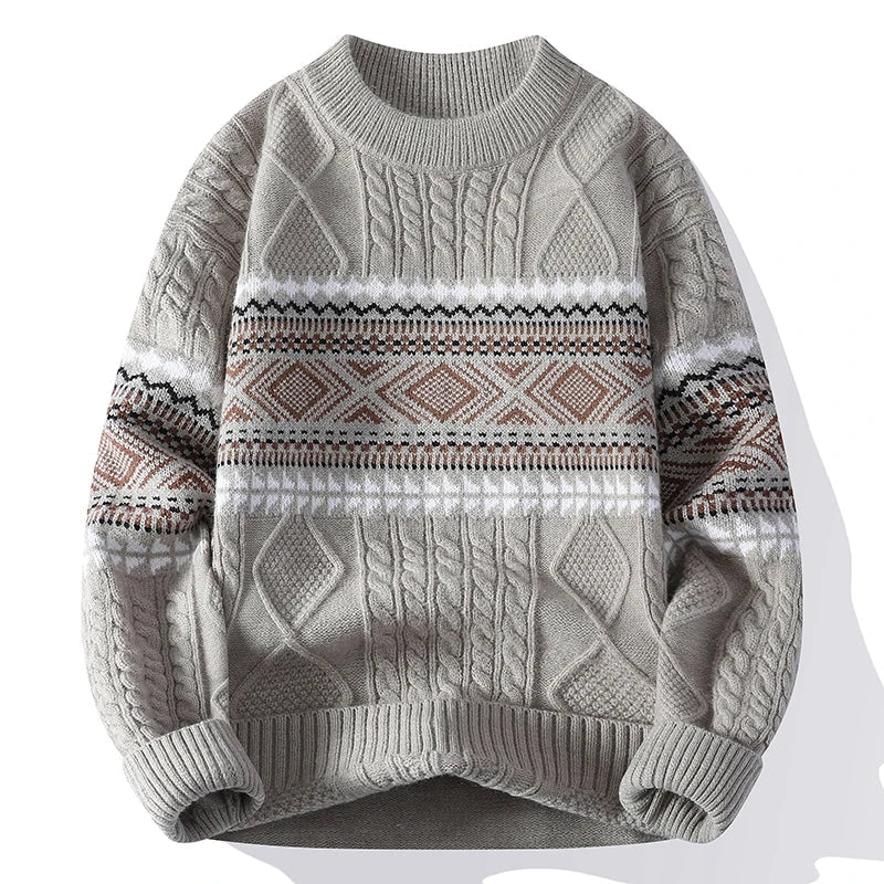Nordic Pattern Crew Neck Sweater Cozy for Men | Soren