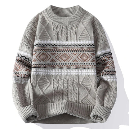 Nordic Pattern Crew Neck Sweater Cozy for Men | Soren