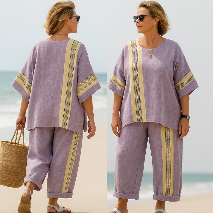 Relaxed ethnic stripe wide-cut everyday co-ord set for women | Maria -3