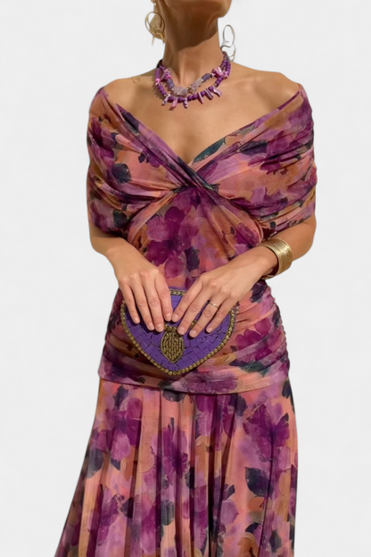 Long floral V-neck everyday casual dress for women | Vivian -2