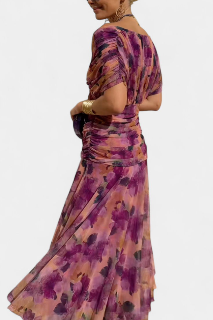 Long floral V-neck everyday casual dress for women | Vivian -6