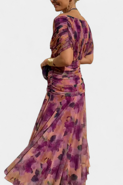 Long floral V-neck everyday casual dress for women | Vivian -6