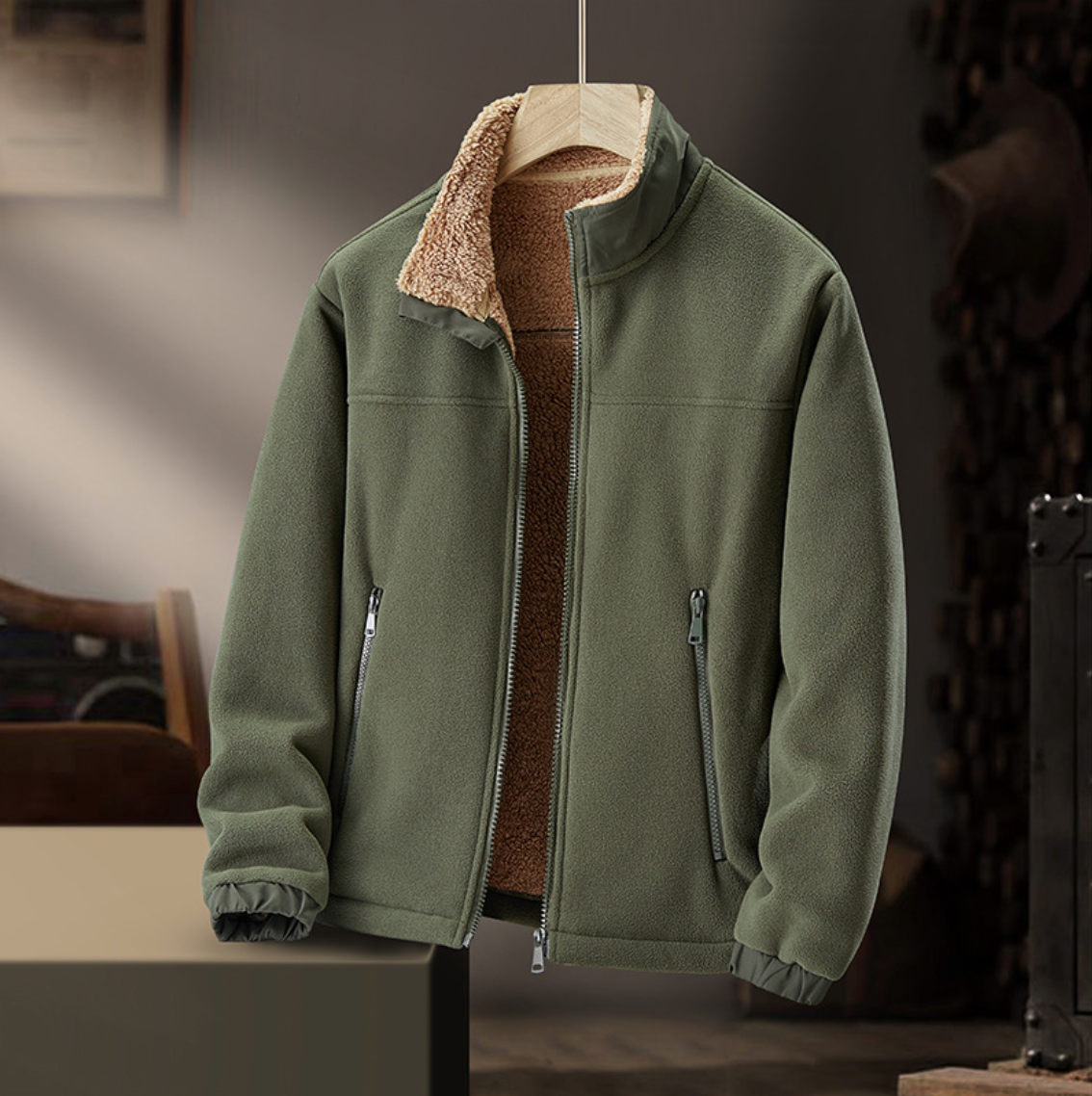 Zip Front Sherpa Jacket Stylish for Men | Calder