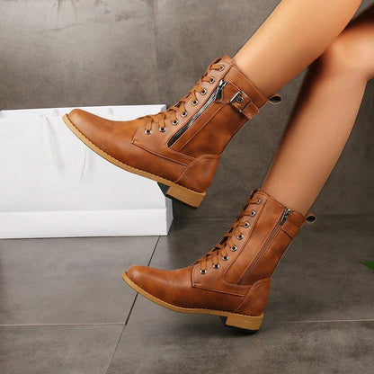 Genuine leather classic boots for women | Brandy - 1