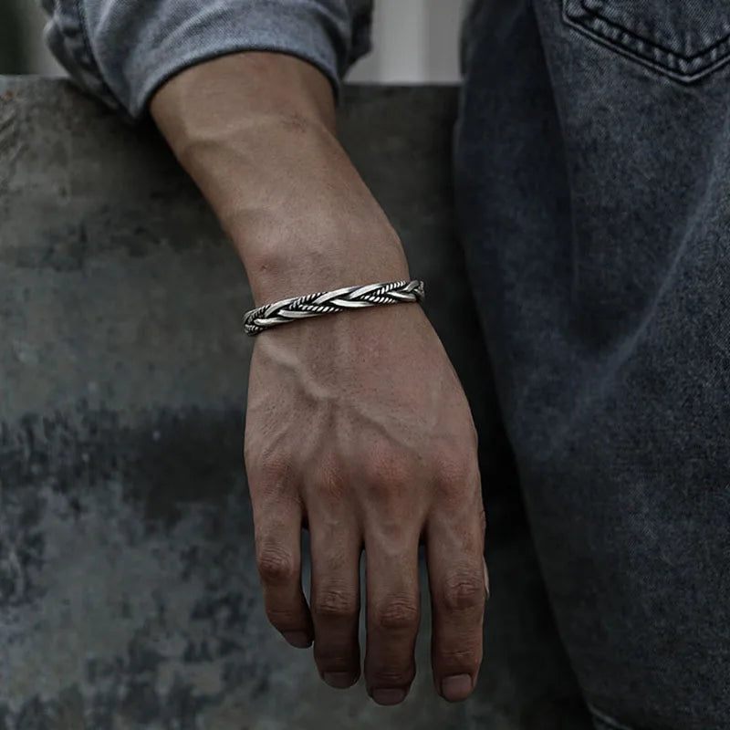 Polished silver cuff bracelet for men | Torin - 4