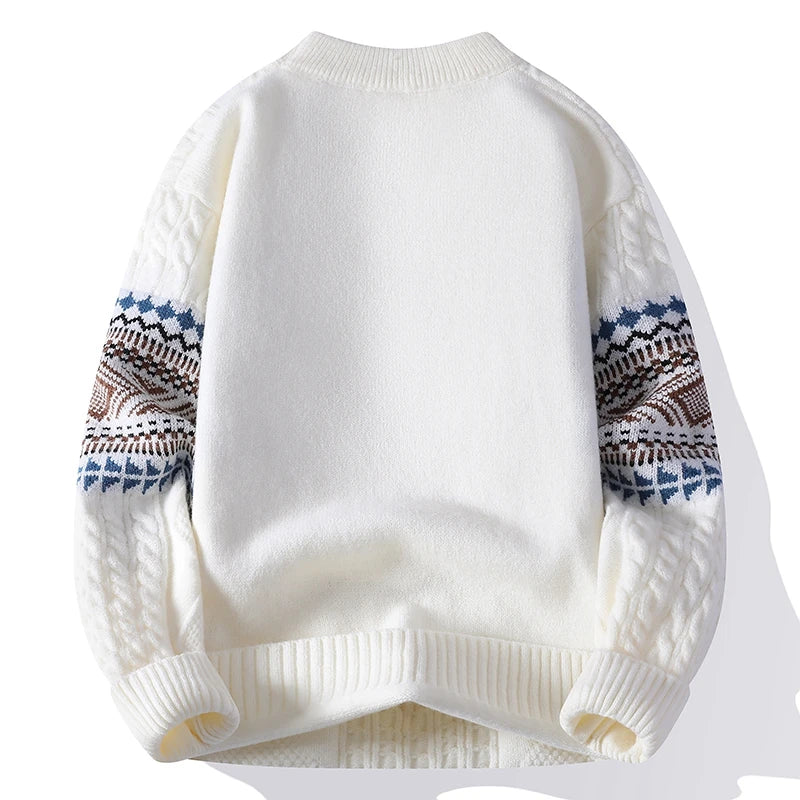 Nordic Pattern Crew Neck Sweater Cozy for Men | Soren
