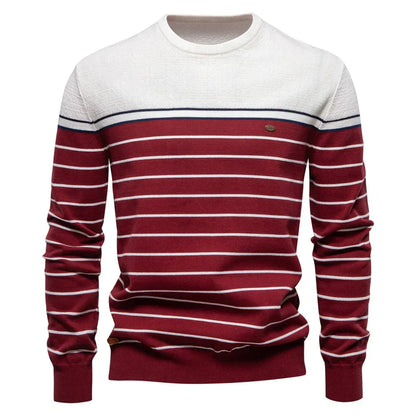 Striped Crew Neck Sweater Cozy For Men | Almeric