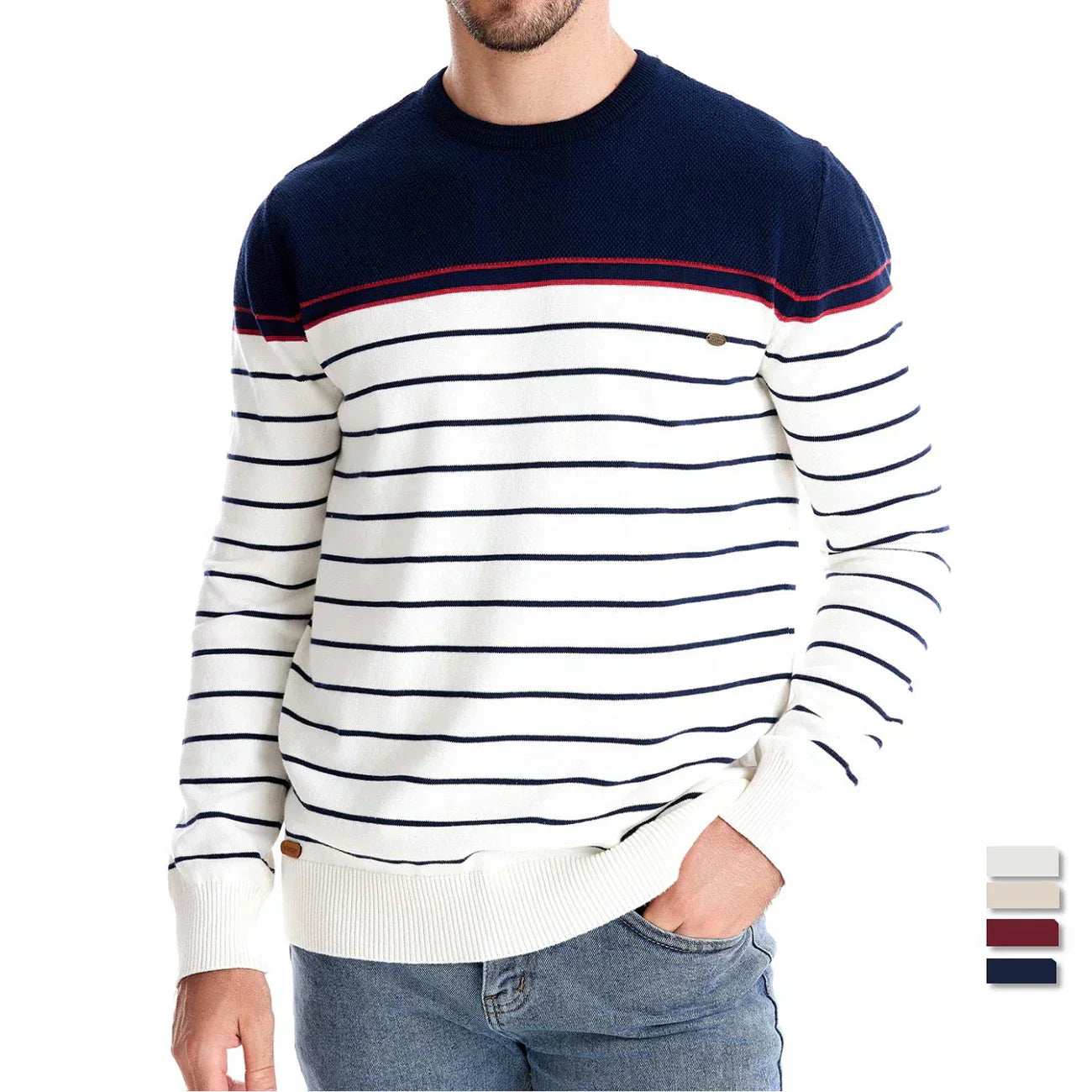 Striped Crew Neck Sweater Cozy For Men | Almeric