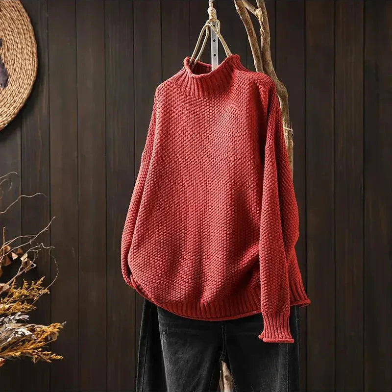 Textured High Neck Sweater Cozy For Women | Elowira
