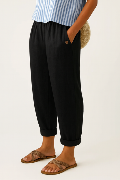 Relaxed timeless everyday linen trousers for women | Romina -7