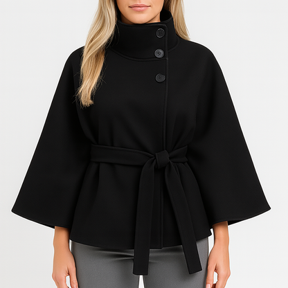 Belted High Collar Cape Coat Stylish For Women | Serelisse