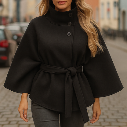 Belted High Collar Cape Coat Stylish For Women | Serelisse
