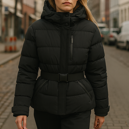 Belted Hooded Quilted Puffer Jacket Stylish For Women | Nyrelle