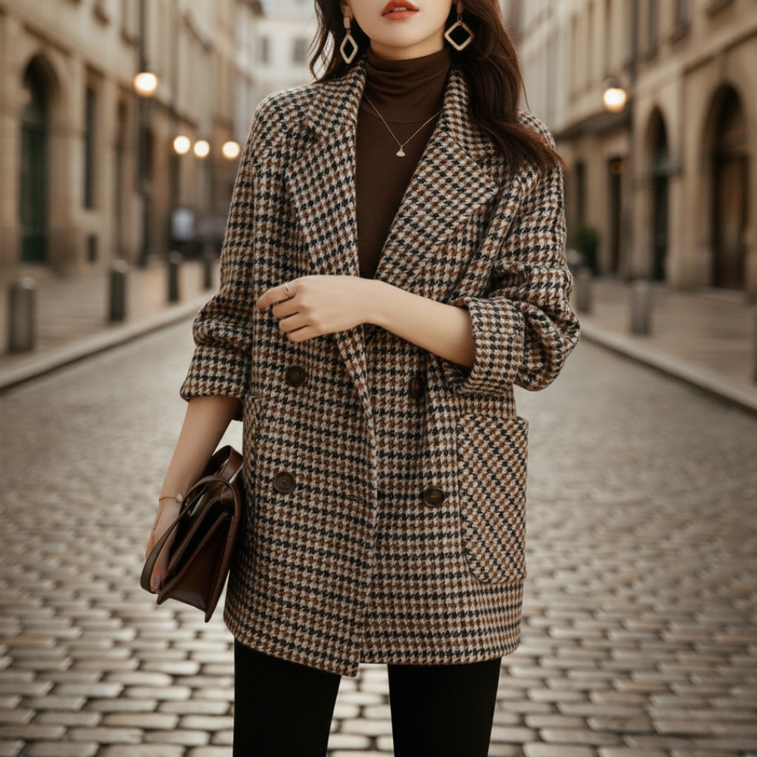 Classic plaid tailored blazer for women | The Rowan -1
