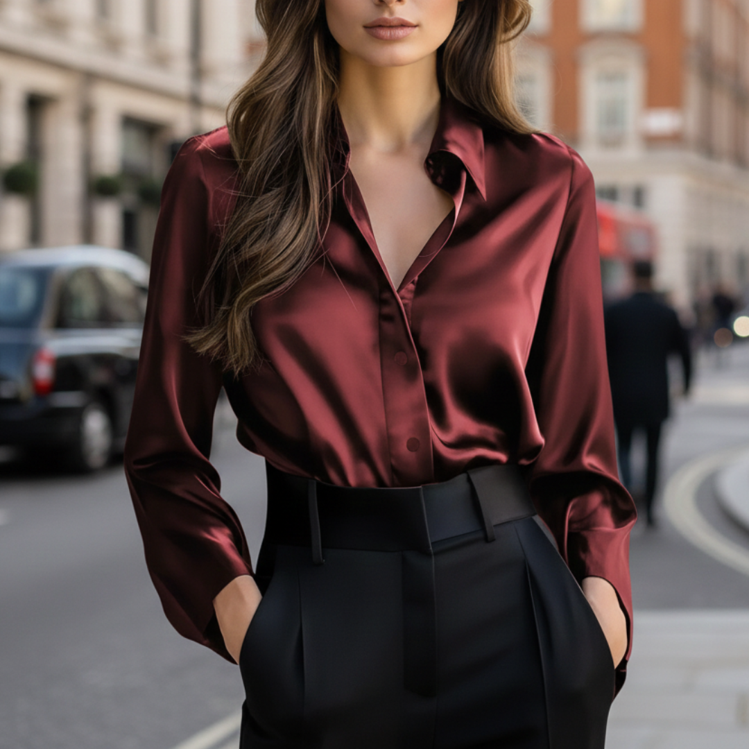 Silky Finish Button Front Blouse Chic For Women | Liorenne