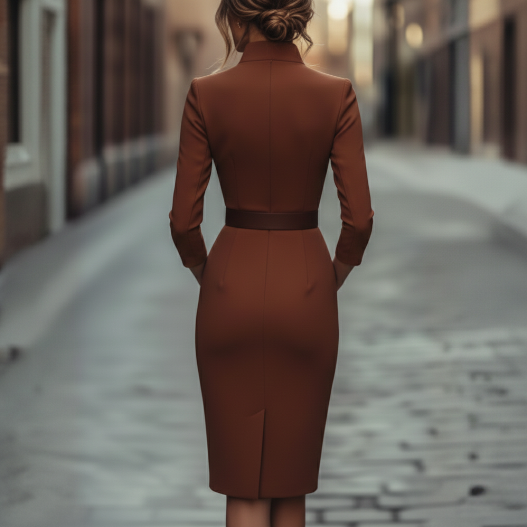 Sophisticated belted midi dress for women | The Valeria -4