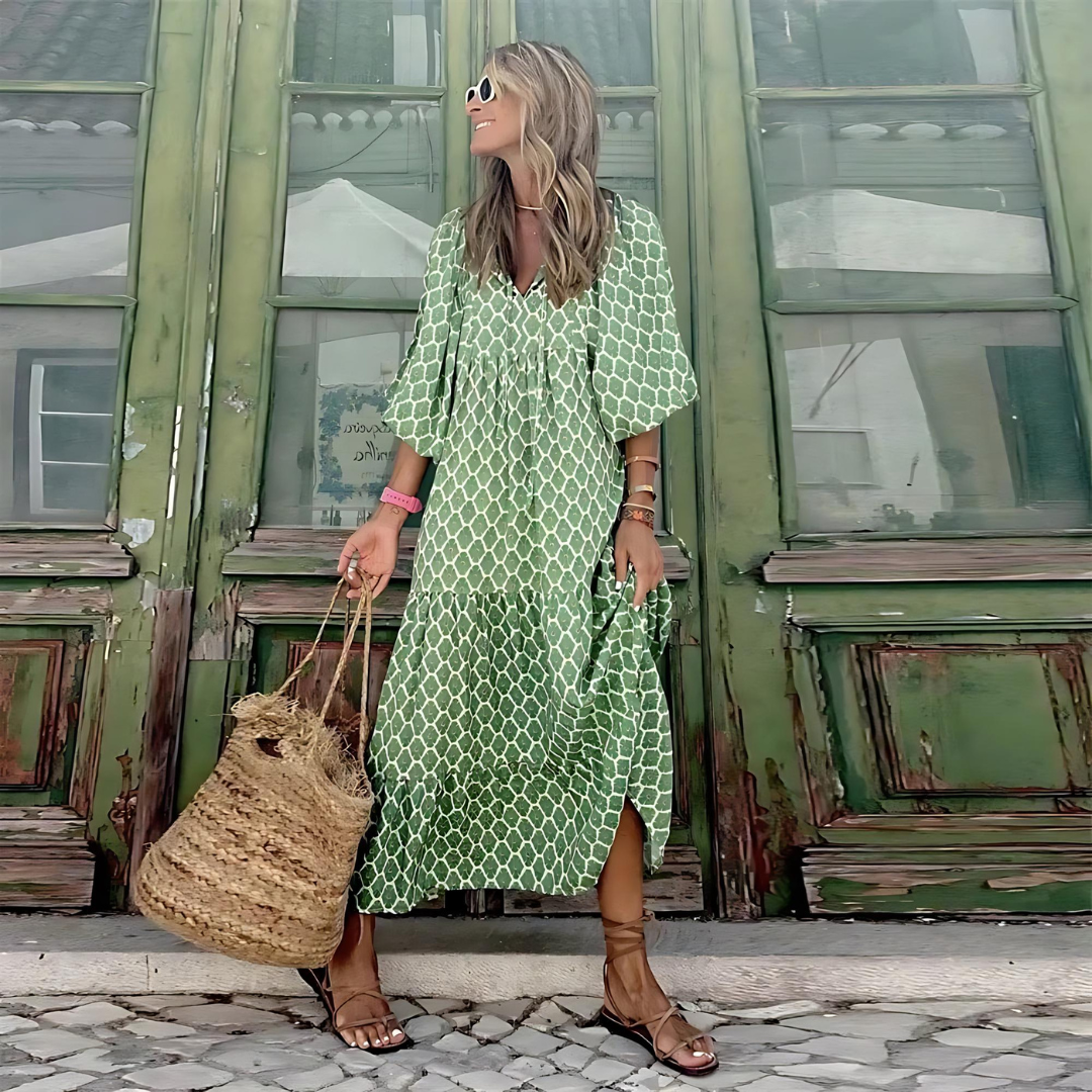Bohemian Puff Sleeve Long Dress Chic For Women | Isalora