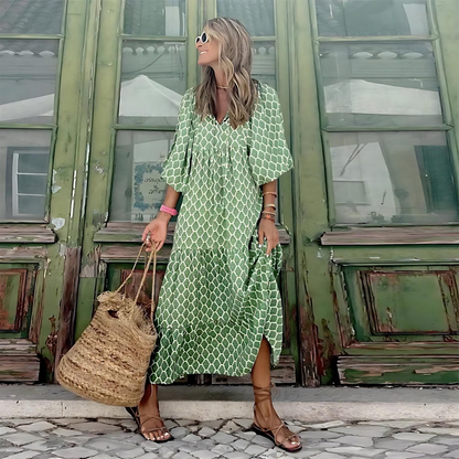 Bohemian Puff Sleeve Long Dress Chic For Women | Isalora