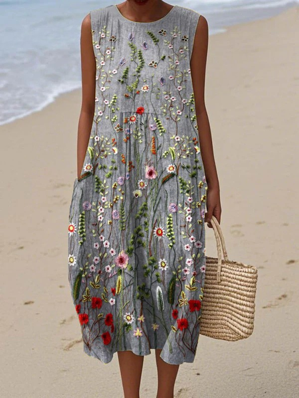 Effortless everyday sleeveless midi dress for women | Helen -1