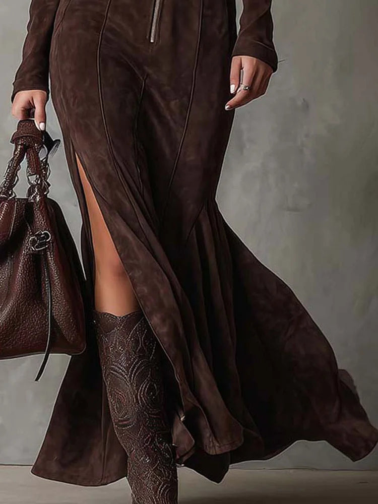 Stylish tailored suede-look smart dress for women | Noreva -3